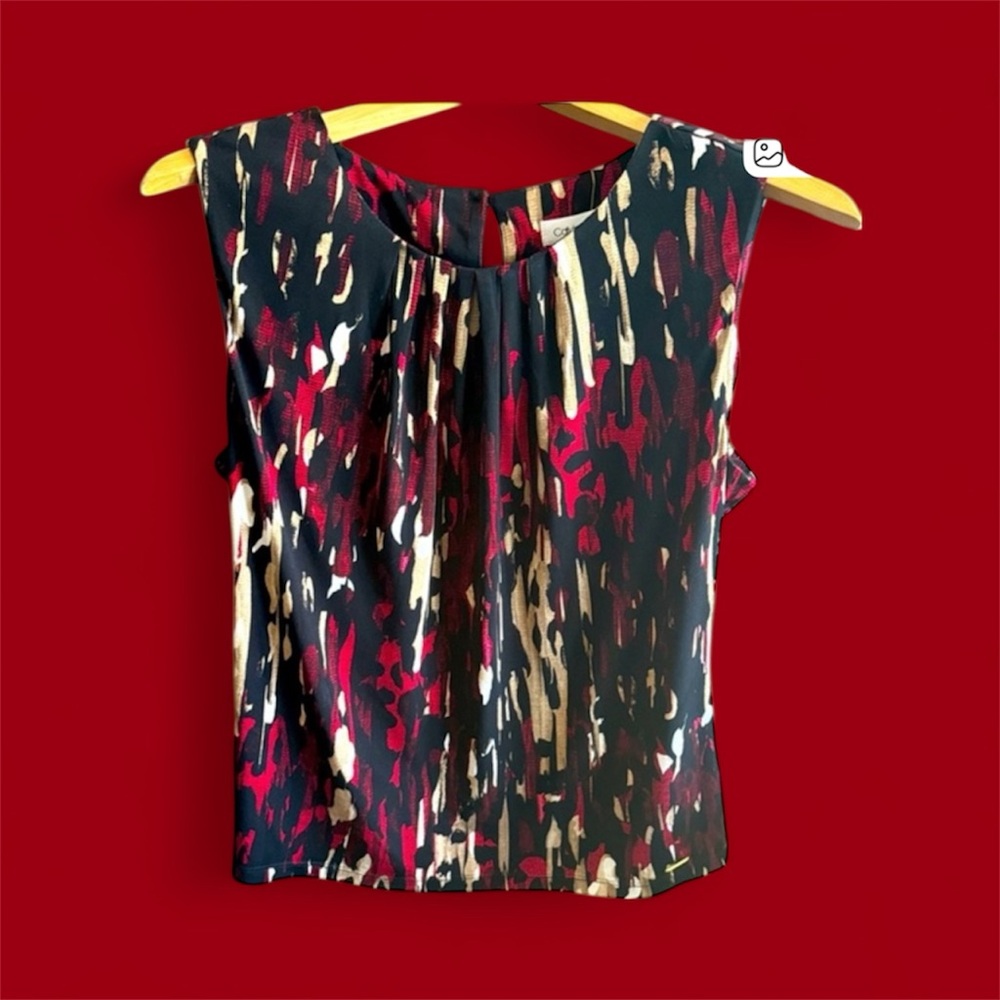 Calvin Klein Black, Red, and Cream Women's Size Large Elegant Blouse Career Work